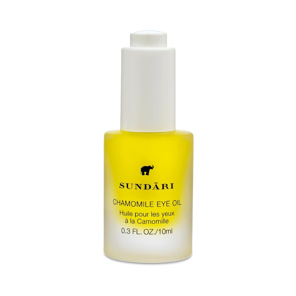 SUNDARI Huile pour les yeux de camomille - Traitement du cercle noir naturel, anti-âge et réduction des rides, éclaircit et lisse sous l'œil, nourisse et revitalise, ingrédients naturels, goutte à goutte pratique 0,3 fl oz