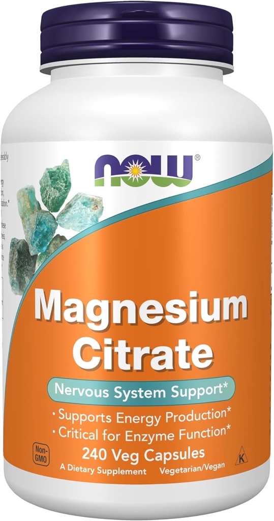 NOW Foods Supplements, Magnesium Citrate, Enzyme Function*, Nervous System Support*, 240 Veg Capsules