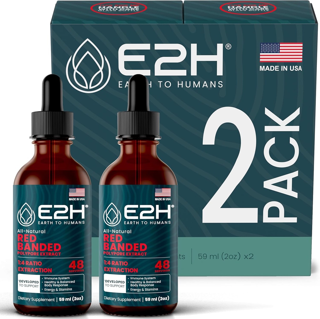 E2H Red Banded Polypore Extract - Formule de supplément de champignons pour le soutien immunitaire, la santé digestive, l'énergie et l'immunité naturelle (2 bouteilles)