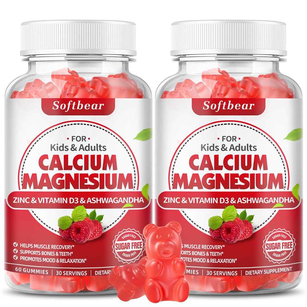 softbear Calcium Magnésium Zinc Gommies pour Adultes et Enfants, Sans Suagr Calcium Magnésium Zinc D3 Supplément pour la force osseuse et la santé immunitaire, Raspberry Flavor 120 Comte