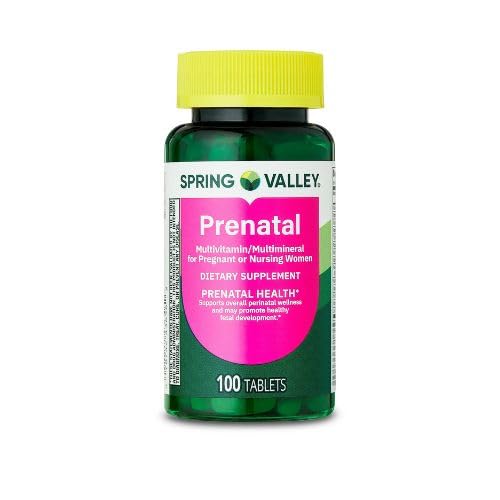 Spring Valley Multivitamine prénatale/multiminérale pour femmes enceintes et allaitantes Comprimés de complément alimentaire, 100 Comte +Sticker, Dri Store.