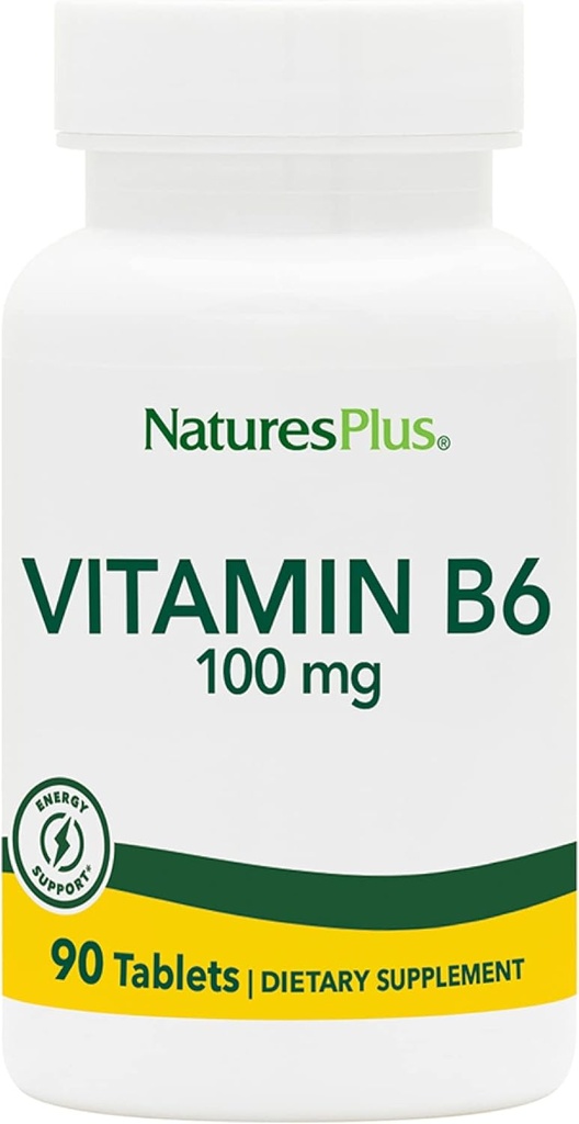 Natures Plus Vitamine B6 100 mg - Végétarien, Sans gluten - 90 comprimés, 90 portions