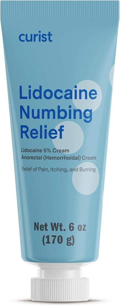 Curiste 5% Crème Lidocaïne Résistance maximale Relief de la douleur topique - 6 oz (170 g) XL Tube - Nombre Formulation rapide et efficace de nombre - (1 Pack - 6 oz Tube)