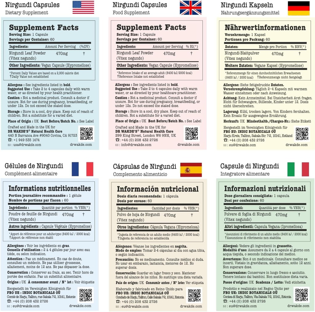 DR WAKDE'S Nirgundi Capsules (Vitex negundo, 60 Veg Caps, supplément à base de plantes, ayurvedic Herb, tous naturels, végétaliens)