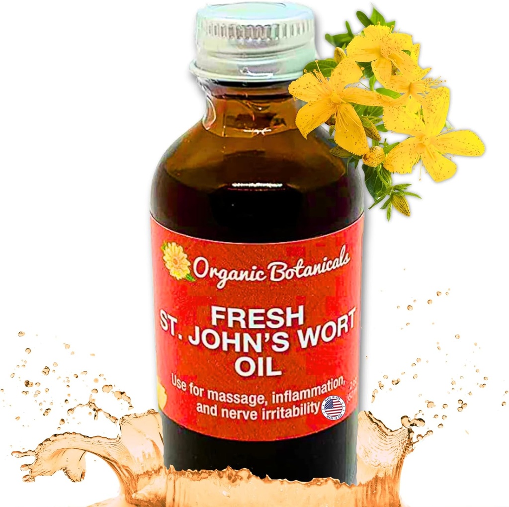 Em’s Herbals Fresh St. John’s Wort Oil - Wild Harvested in USA, Natural Solution for Nerve Discomfort, Skin Eruptions, Wound Care, Scar, and Stretch Marks - Skin, Face, Body, Hair, Massage Oil (2 Oz)