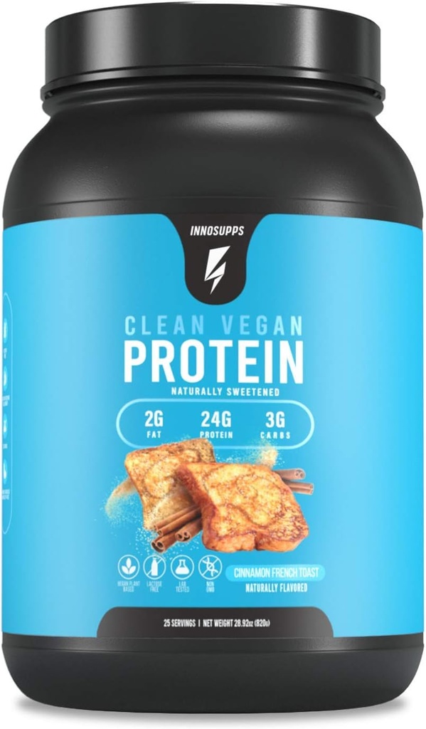 InnoSupps Protein végétalien propre - végétalien, naturel, sans édulcorants artificiels, sans gluten, sans lait. Sans lactose, faible teneur en glucides, faible teneur en gras, sans sucre ajouté, sans soja, sans OGM