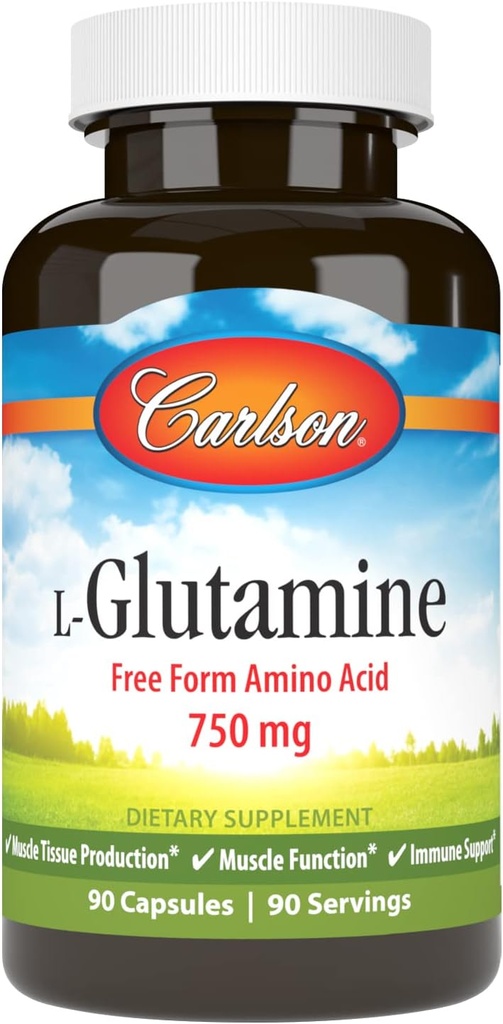 Carlson - L-glutamine, acide amino de forme libre, 750 mg, production de tissus musculaires, 90 capsules