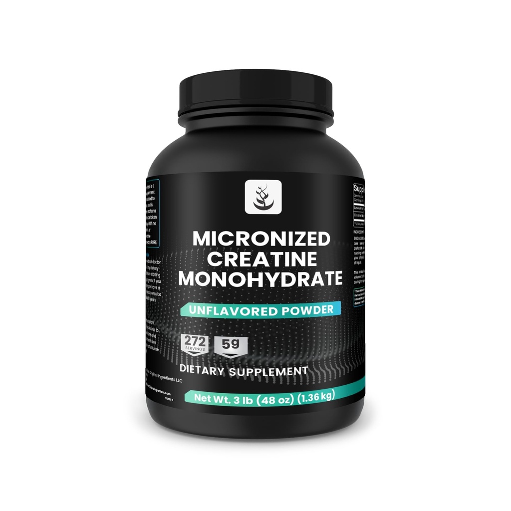 PURE ORIGINAL INGRÉDIENTS Monohydrate de créatine micronisé, 270 portions, pas de remplissage, non aromatisé