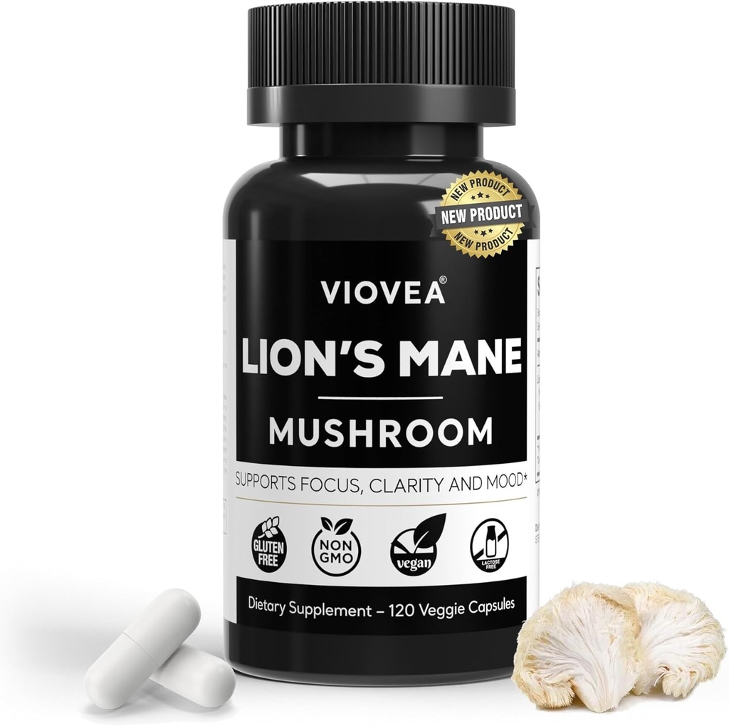 Lion's Mane Supplément Capsules - 120 Capsules, supporte Focus, Clarté, Mémoire et Cognition globale. Supplément nootropique organique pour la fonction cognitive et le soutien immunitaire
