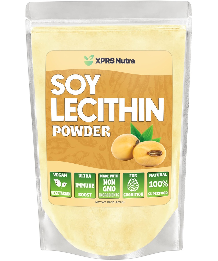 XPRS Nutra Soy Lécithine Poudre Émulsifiant Fat de grade alimentaire - Convient pour la cuisson, la cuisson au four et bien plus - Lécithine de soja ami végétalien aide à la cuisson (16 once)
