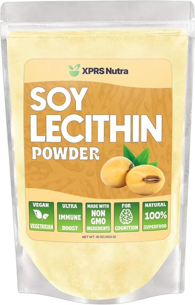 XPRS Nutra Soy Lécithine Poudre Émulsifiant Fat de grade alimentaire - Convient pour la cuisson, la cuisson au four et bien plus - Lécithine de soja ami végétalien aide à la cuisson (16 once)
