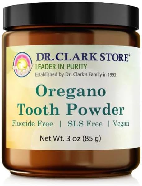 Dr Clark Oregano Poudre de dents – 3oz, Santé Orale Naturelle et Formule de Blanchiment des dents