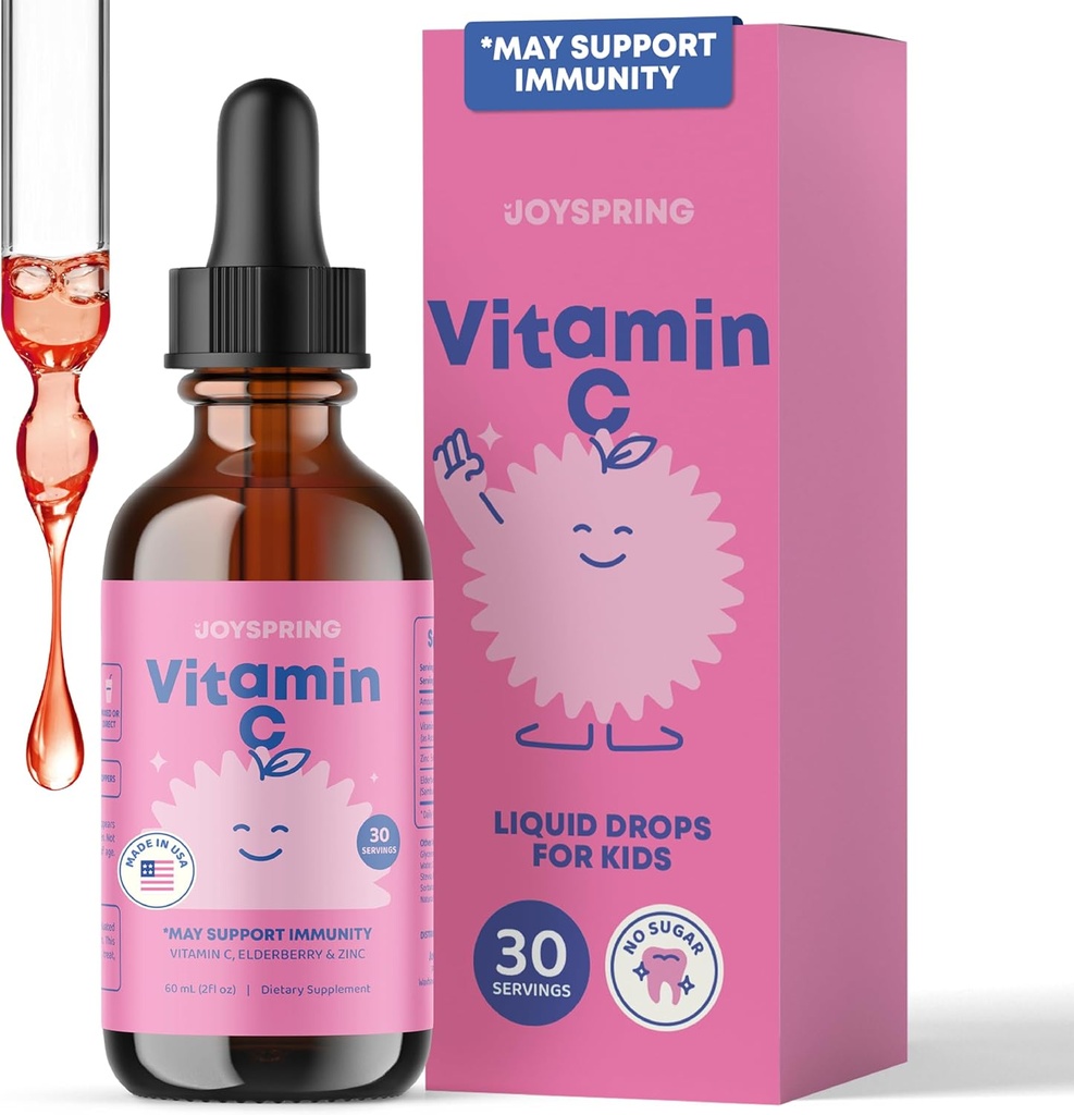 JoySpring Vitamine C et zinc pour les enfants, supplément liquide pour les mûres aînées