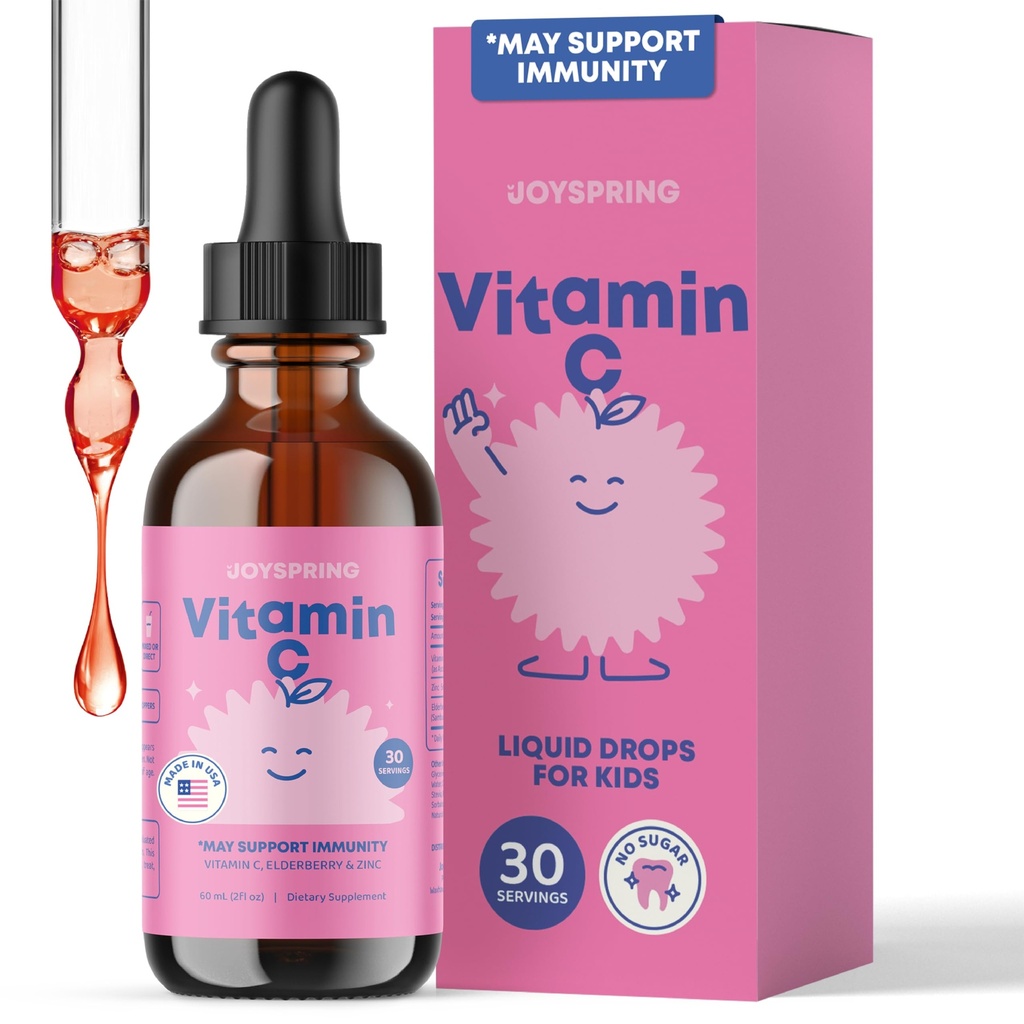 JoySpring Vitamine C et zinc pour les enfants, supplément liquide pour les mûres aînées