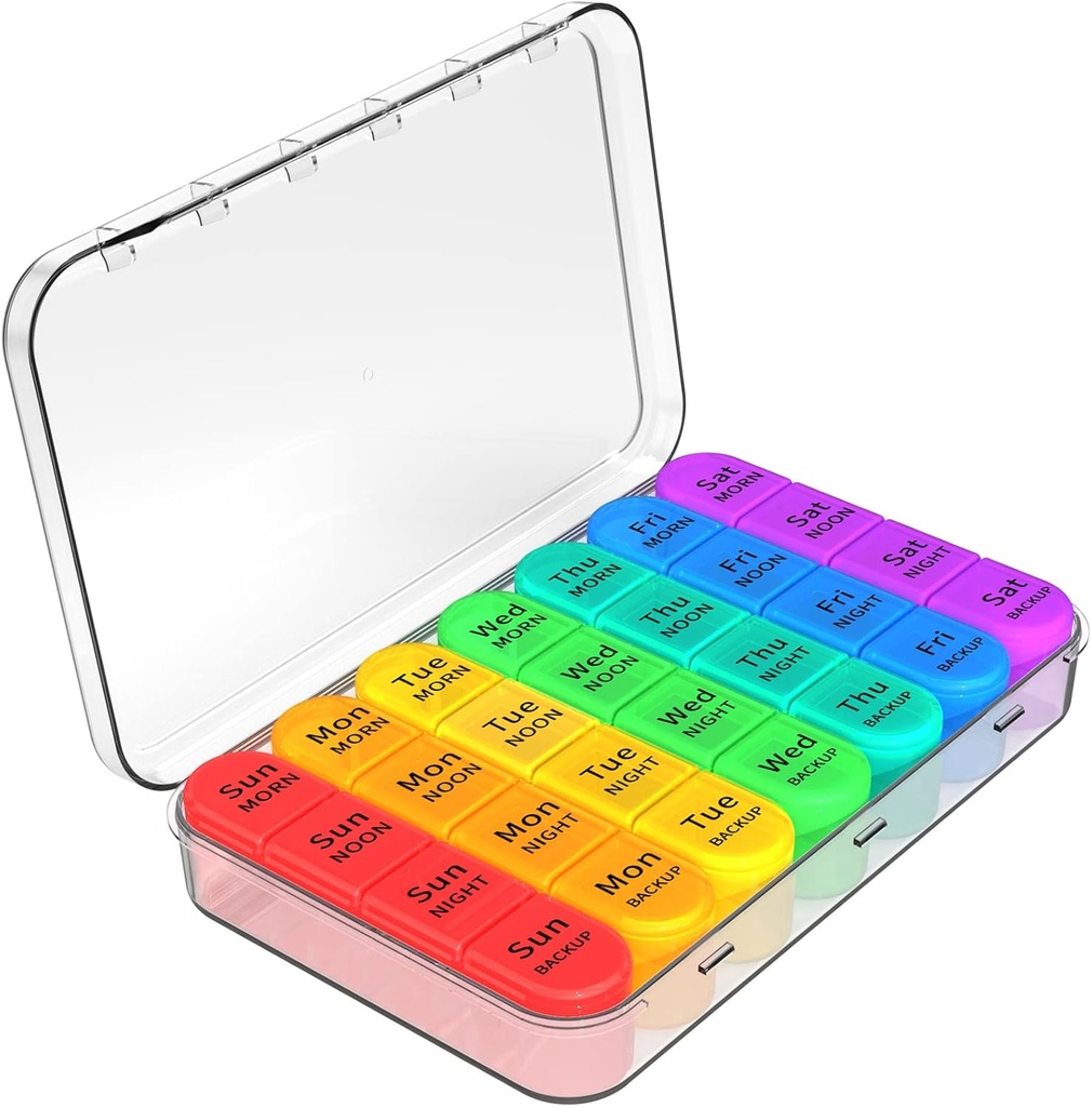 Daviky Weekly Pill Organizer 4 fois par jour, Pill Box 7 jours, organisateur de médicaments portable pour voyager avec un contenant amovible de pilule individuelle pour tenir la vitamine quotidienne, supplément et médicaments