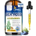 Drops de mousse de mer, supplément de gel de mousse de mer liquide irlandais avec huile de graines noires, Shilajit, Elderberry, root de dard, Spiruline, Bladderwrack pour la santé de la digestion, non-OGM, 2 Fl Oz