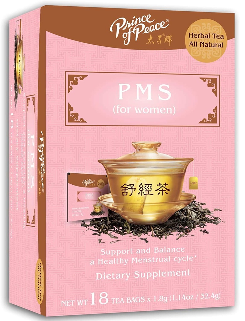 Prince de la Paix PMS Thé, 18 sachets de thé Thé à base de plantes pour les cycles menstruels Soulagement de PMS Bloating & Cramping Hormone Balance