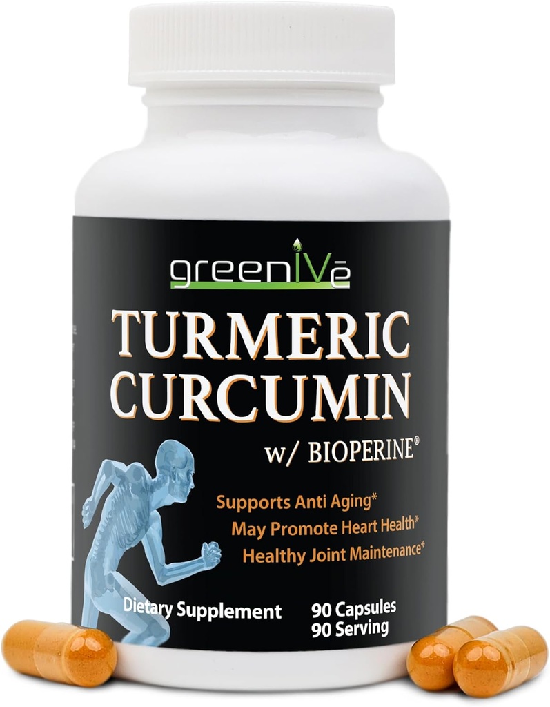 GreenIVe Curcumine curmérique avec BioPerine 90 Capsules avec Curcumine 46X Absorption supérieure