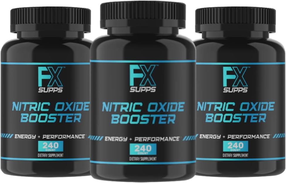 FXSUPPS Nitric Oxide Booster - Supplément de préentraînement à l'oxyde nitrique avec L-Arginine et Beta Alanine pour l'énergie, la vasculaire, la pompe musculaire, la santé cardiaque et le flux sanguin, 240 Compte (3-Pack)