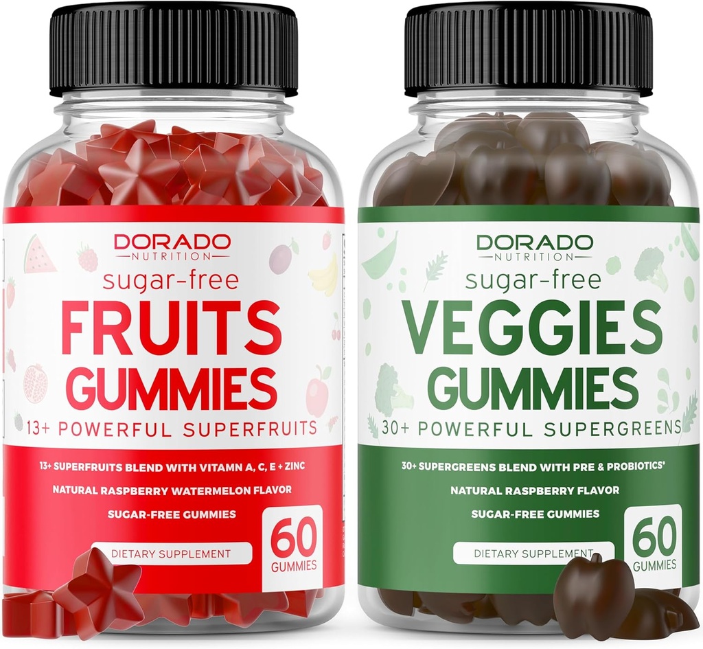 Supplément de fruits et légumes (120 Gummies) - Super nourriture sans sucre Premium Super Green & Gummies de fruits pour les adultes - Immunity Support for Men & Women - Non OGM, Vegan Safe & Made in USA