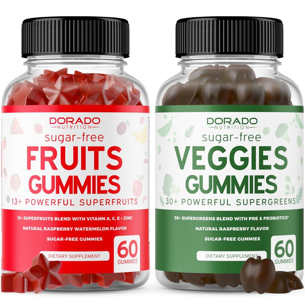 Supplément de fruits et légumes (120 Gummies) - Super nourriture sans sucre Premium Super Green & Gummies de fruits pour les adultes - Immunity Support for Men & Women - Non OGM, Vegan Safe & Made in USA