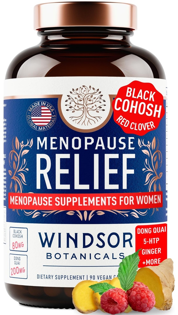 Suppléments à la ménopause pour les femmes - 5-HTP, Dong Quai, Black Cohosh pour les flashs chauds à la ménopause, Sweats de nuit Soutien de secours - Supplément préménopausal à la ménopause - 90 capsules