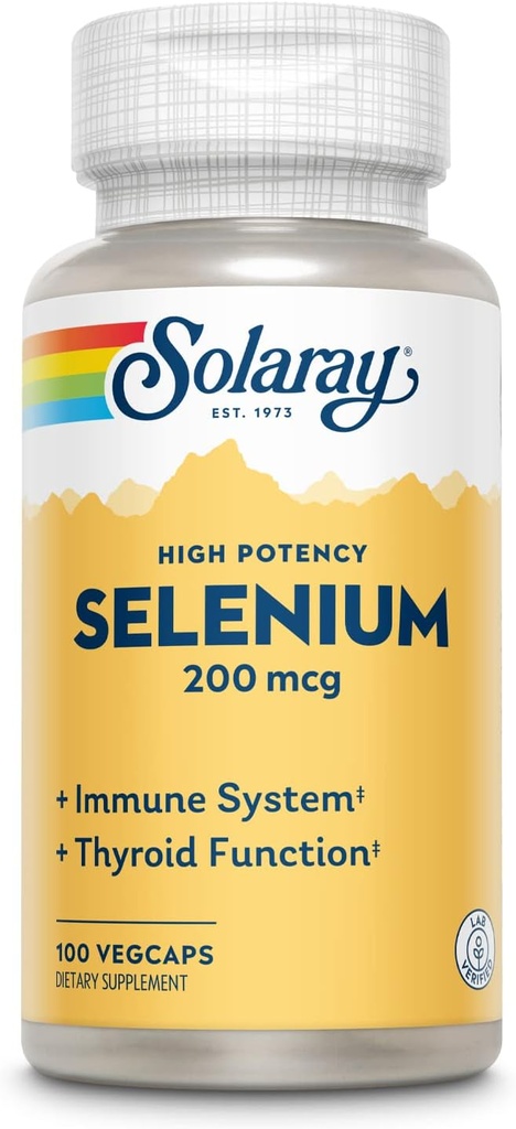 Solaray Sélénium, haute puissance, système immunitaire sain, fonction thyroïde et soutien antioxydant, 100 VegCaps