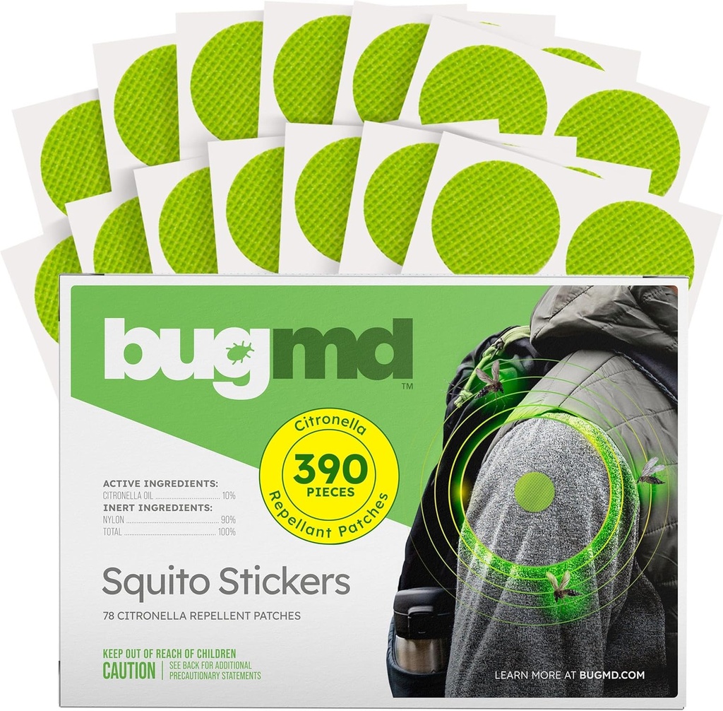 Stickers Squito BugMD Stickers Patch Mosquito Répulsif pour Adultes (390 Patchs), Patchs insectifuges sûrs et efficaces pour les tout-petits, les enfants, le camping, la plage et l'extérieur
