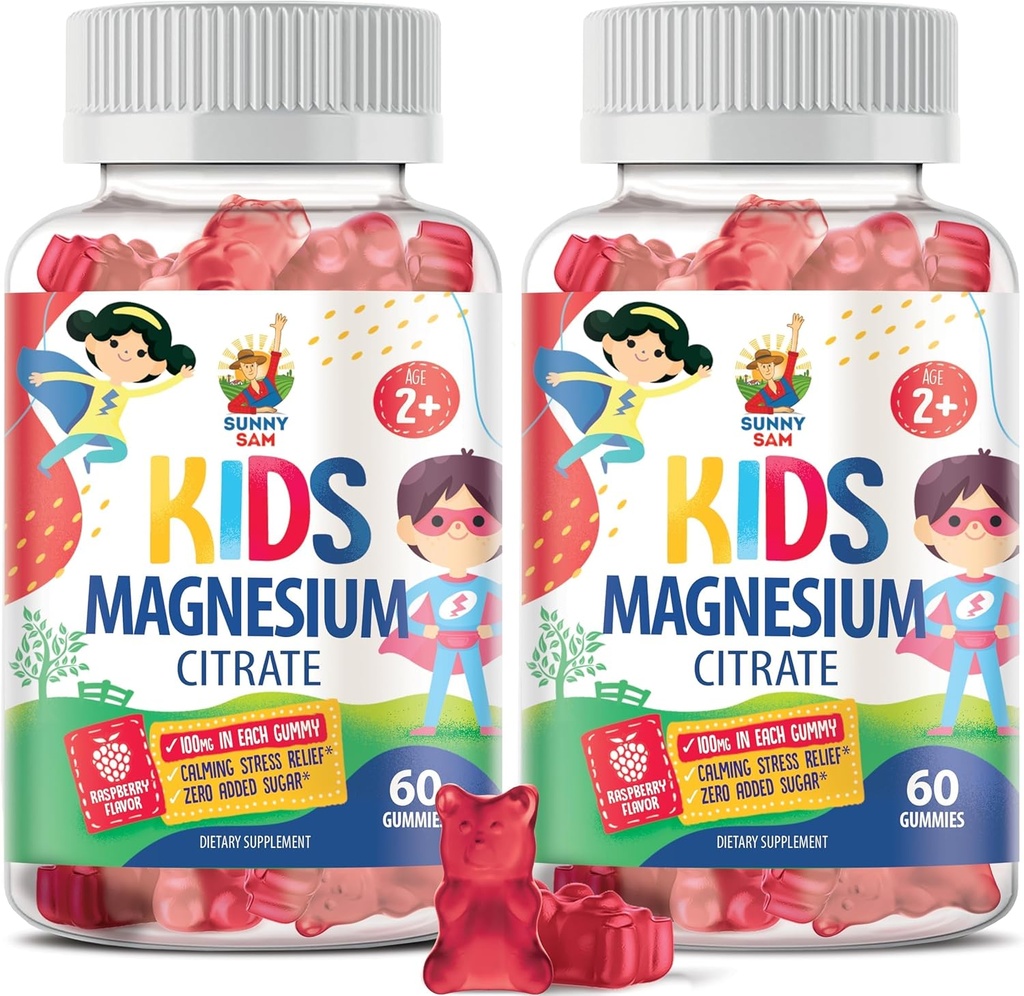 Gommies de magnésium pour les enfants et les adultes - 100mg - Calme Magnésium Chews - supplément de citrate de magnésium pour le soutien de l'humeur et des muscles - 2Pack