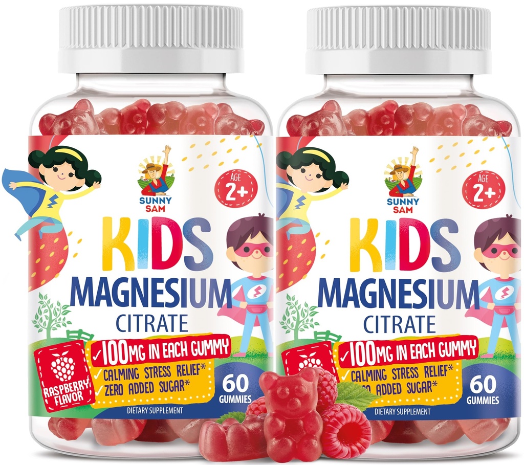 Gommies de magnésium pour les enfants et les adultes - 100mg - Calme Magnésium Chews - supplément de citrate de magnésium pour le soutien de l'humeur et des muscles - 2Pack