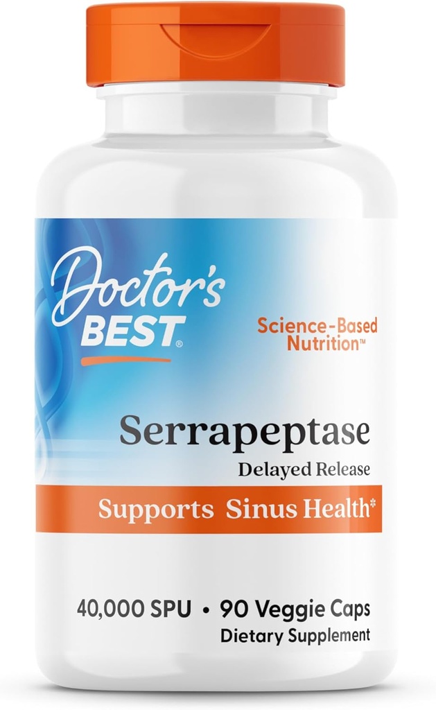 Le BEST Serrapeptase, 40 000 SPU, soutient la santé des sinus, non-OGM, végétalien 90 Veggie Caps