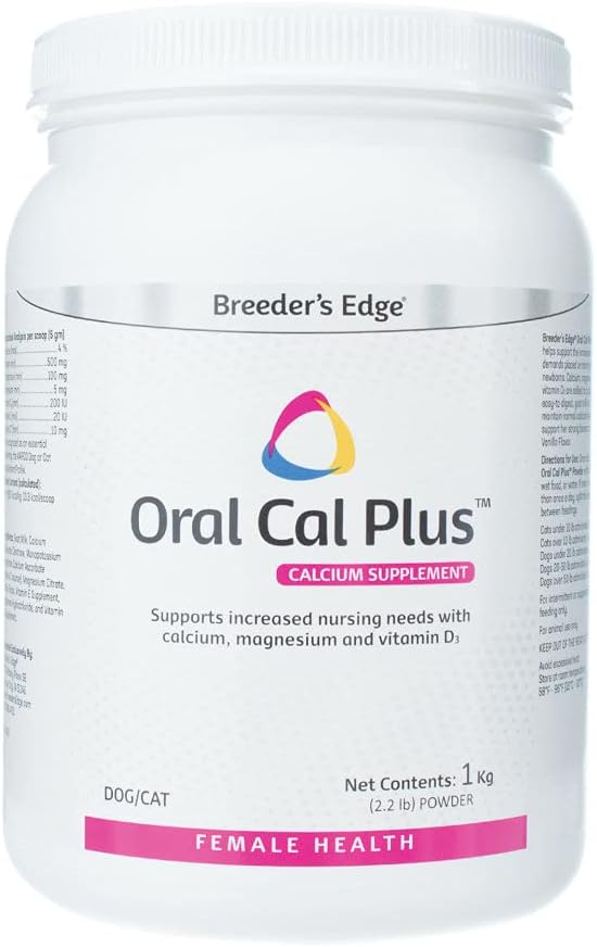 Revival Animal Health Breeder ► Edge Oral Cal Plus Poudre, Calcium et Vitamine D3 Supplément d'aide pour chiens et chats allaitants, soutient les os sains, les dents et l'allaitement, 1kg