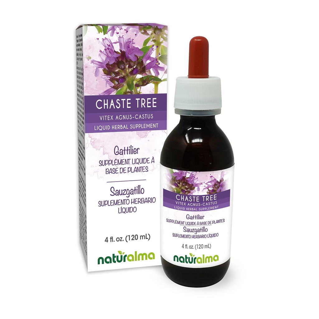 Naturalma Chaste Tree (Vitex Agnus-castus) Teinture sans alcool de fruits - 4 fl oz extrait liquide dans les gouttes - supplément à base de plantes - végétalien