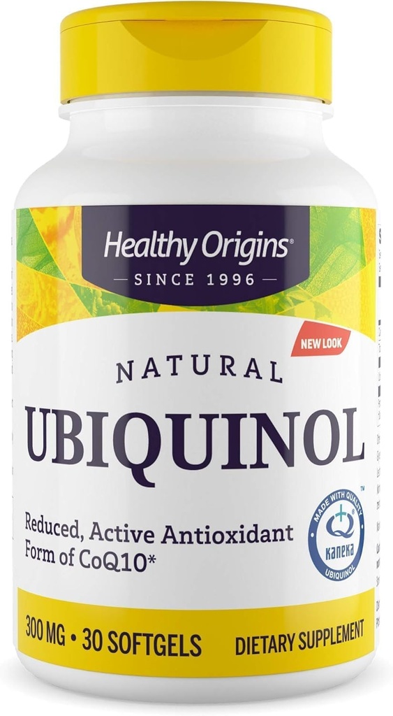 Origines saines Ubiquinol (forme active du CoQ10), 300 mg - Suppléments Ubiquinol pour la santé cardiaque et le soutien antioxydant - Supplément sans gluten et sans OGM - 30 softgels