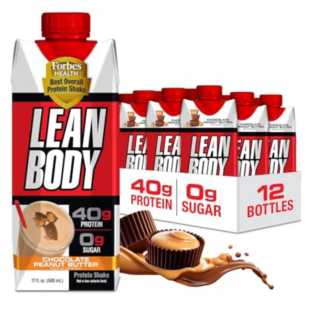 Secouer les protéines prêtes à boire, 40g de protéines, mélange de lactosérum, 0 sucre, sans gluten, 22 vitamines et minéraux, (carton recyclable et couvercle - boîte de 12) LABRADA (Beurre d'arachide chocolaté)
