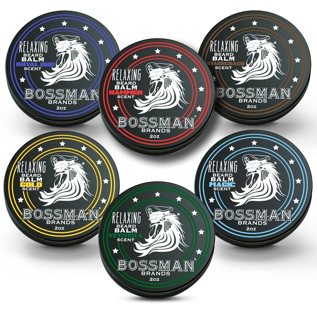 Bossman Baume de Baume Variété Pack - Ensemble de grooming, de croissance et de soins de la barbe - Adoucissant et hydratant - Tous les 6 parfums