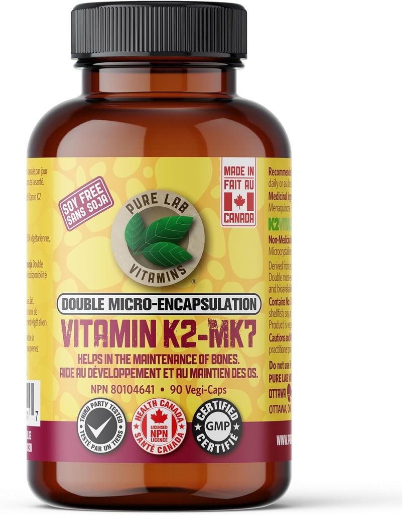 Vitamines pures de laboratoire Vitamine K2 MK7, 90 Végétaux fabriqués au Canada