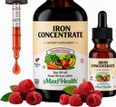 Maxi Supplément en fer liquide pour femmes, hommes et enfants - 15 mg Par ML Berry Aromatisé - Haute puissance - Facile à mélanger pour l'absorption immédiate - Augmenter l'énergie sans nausées - 2 fl onces