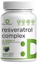 Complexe Resveratrol 2 000mg, 240 Capsules de Véggie – Trans-Resveratrol Extra Strength avec NAD, Quercetin, Curcumine, Graines de raisin et plus – Antioxydant pour le vieillissement sain pour l'énergie et le soutien du cerveau