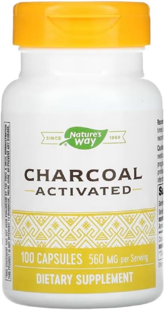 Natures Way Activated Charcoal Intestinal Cleanser Capsule, 260 mg - 100 per pack - 3 packs per case.3