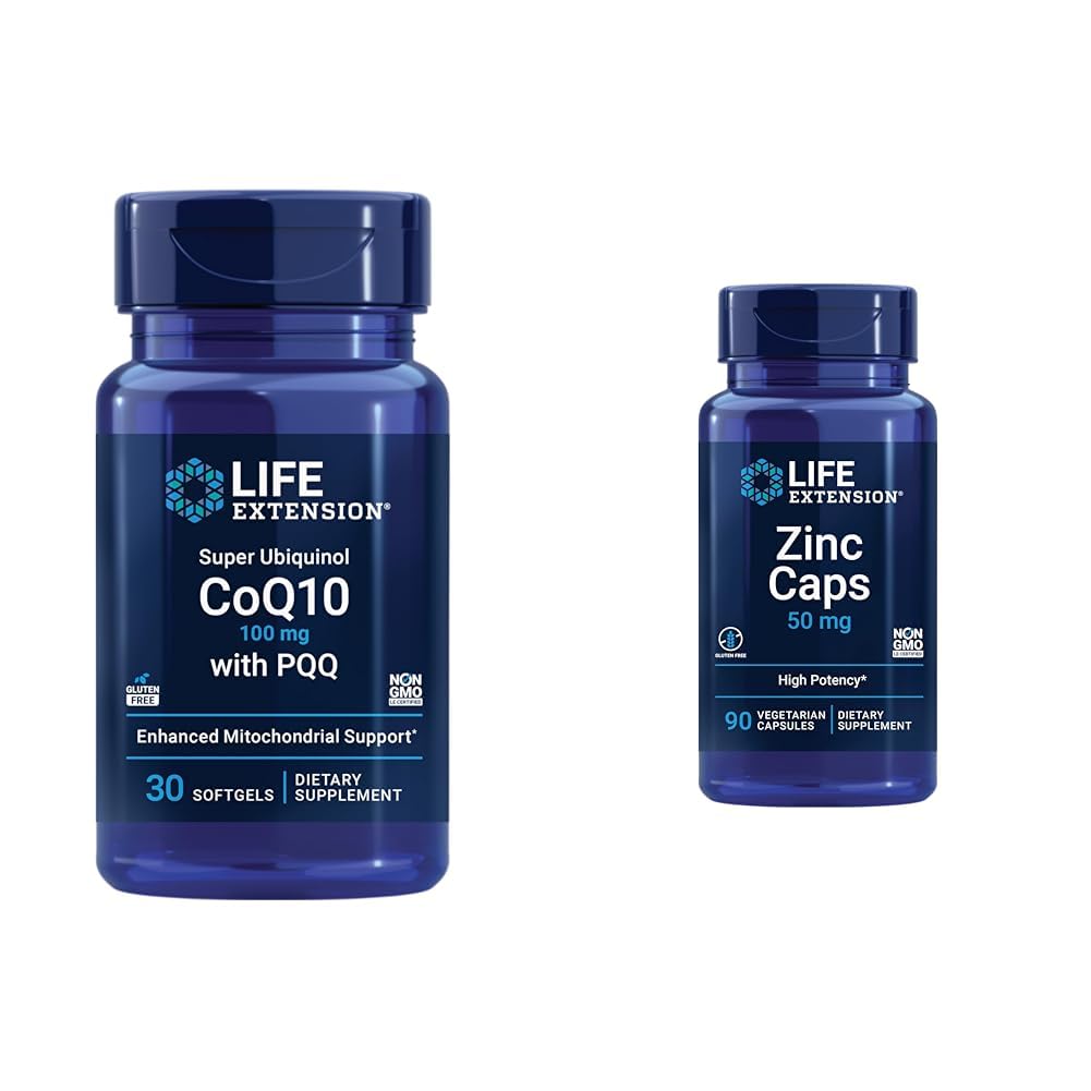 Extension de vie Super Ubiquinol CoQ10 avec PQQ, CoQ10, PQQ, shilajit, Heart Health & Zinc Caps, zinc 50 mg, zinc Citrate, soutien des défenses immunitaires du corps