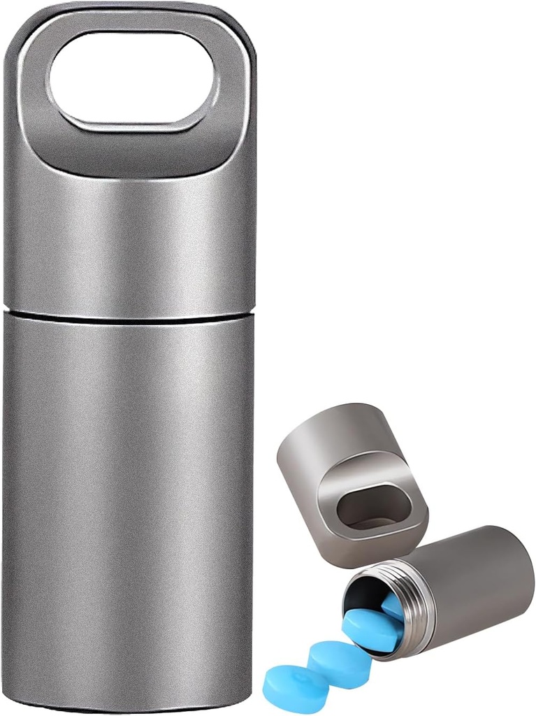 Small Keychain Pill Holder,304 Stainless Steel Portable Pill Case Organizer for Travel,Waterproof Pocket Pill Container Medicine Box for Purse Men (Mini Pill Case), Silver