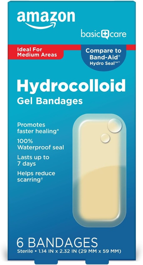Amazon Basic Care Advanced Fast Healing Hydrocolloïde Gel Bandages, Large, 6 ct