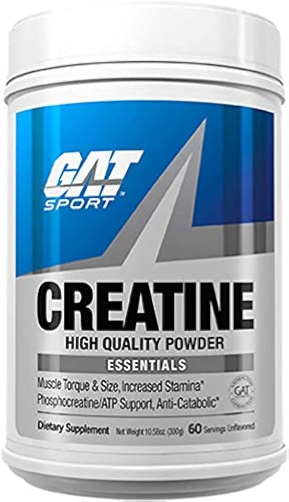 GAT SPORT Créatine Monohydrate 300 Gram Poudre, Force, Santé du cerveau, Antioxydant, Endurance, pour les hommes et les femmes, Sans saveur, 60 portions