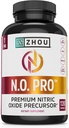 Zhou N.O. Pro - Supplément d'oxyde nitrique Premium pour hommes et femmes, soutien cardiaque, musculaire et sanguin avec racine de betterave et l'arginine, booster naturel d'oxyde nitrique - 120 capsules de Veggie
