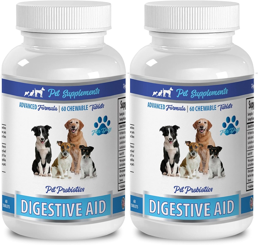 Mauvaise haleine des aliments pour chiens - PROBIOTIQUES D'AIDE DIGESTIVE DE DOG - APPROCHE NATURELLE - SOLUTION À LA MALADIE ET AU GAZ - DIARRHEA - comprimés de probiotiques pour chiens - 2 bouteilles (120 traités)