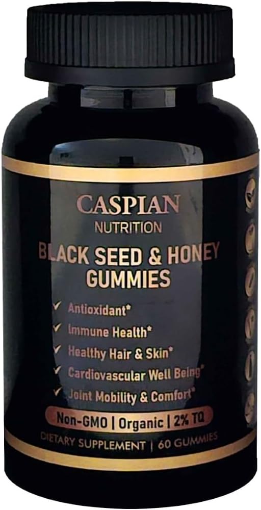 Graines noires et gommes au miel avec biotine et vitamine C, biologique, non-OGM, 2% TQ, 60 gommes