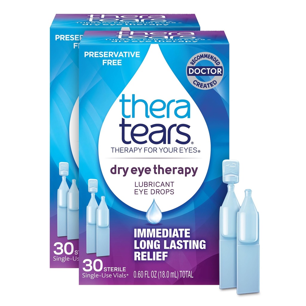 ThéraTraitement des yeux secs gouttes pour les yeux secs, sans conservateur, 30 flacons, 2 pack