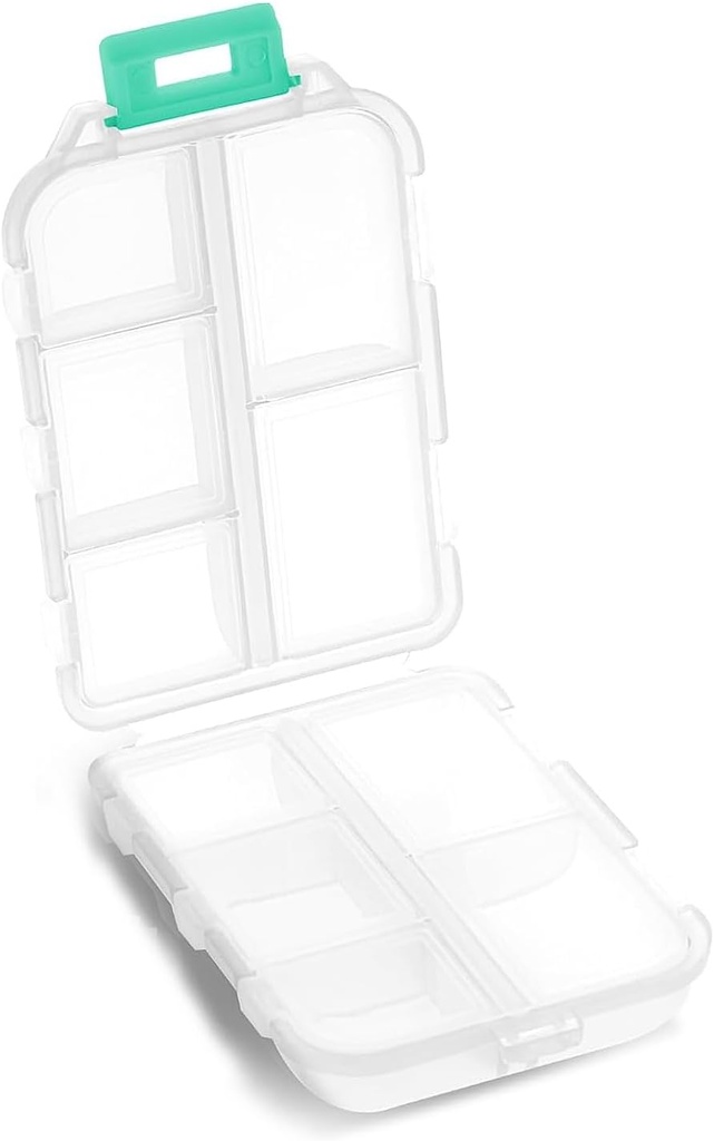 Pill Case - Portable Complètes Comprimé Boîte à contenants avec 10 Compartiments - Capsule de médecine Vitamine pliable Support de distributeur Stockage pour Voyage Voyage Poche Purse - Blanc clair