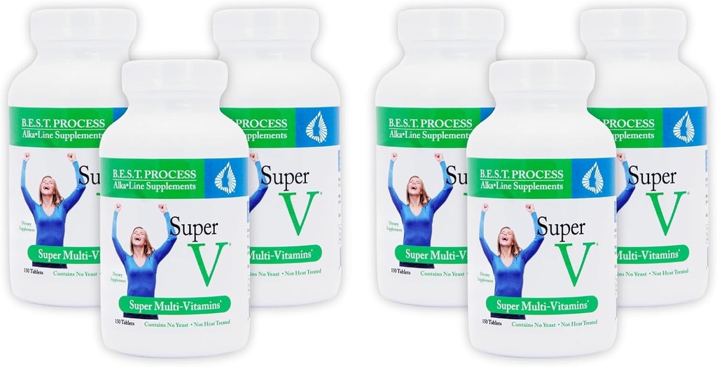 SuperV (6 Pack) Meilleur procédé AlkaIine — Multivitamine énergétique et détoxifiante — Vitamines et minéraux avec enzymes digestives, superaliments et herbes